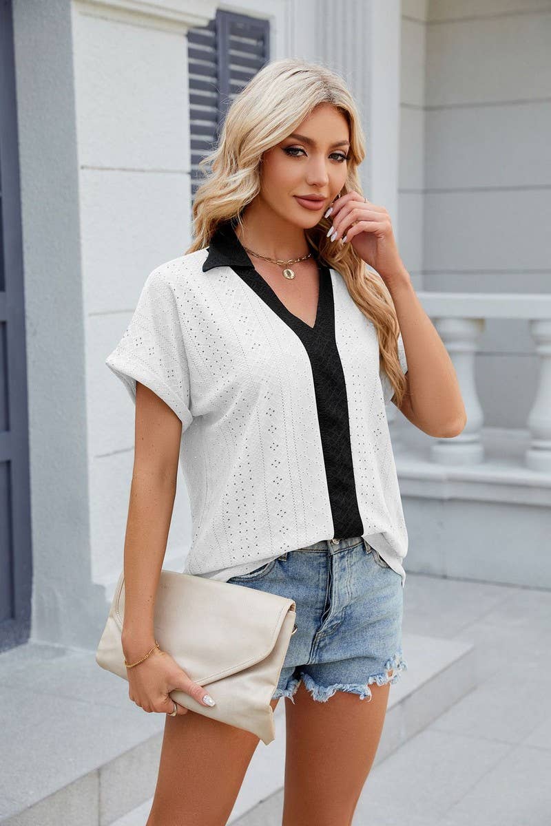 CWTTS0832_V-Neck Short Sleeve Knit Top