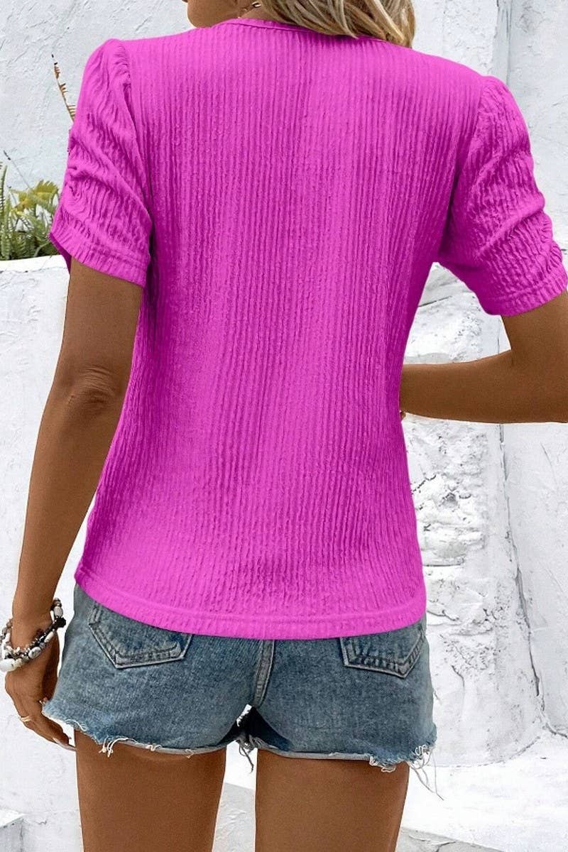 CWTBLS2262_RUCHED CREW NECK SHORT SLEEVE T-SHIRT