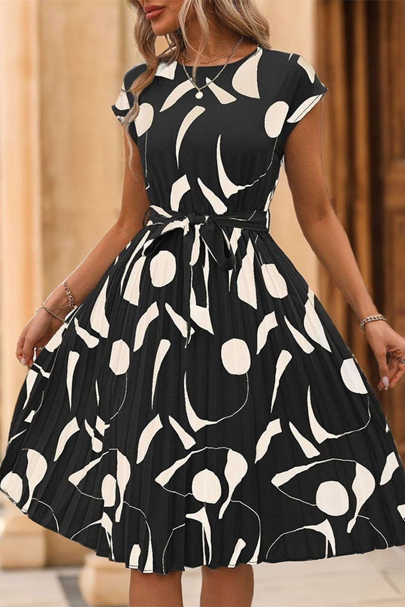 CWDMD2514_GEOMETRIC PRINT PLEATED DRESS
