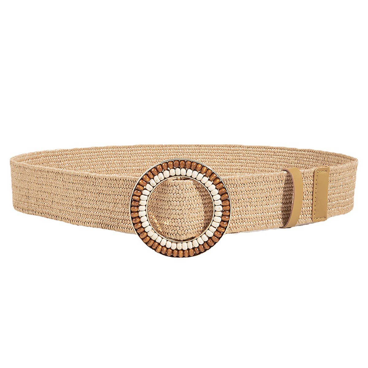 HAND-EMBELLISHED ROUND BUCKLE STRAW BELT_CWABE0439