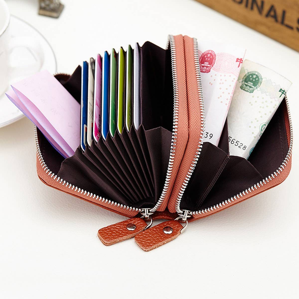 HEAD LAYER COWHIDE DUAL ZIP ZIPPER LEATHER CARD BAG_CWAB3872