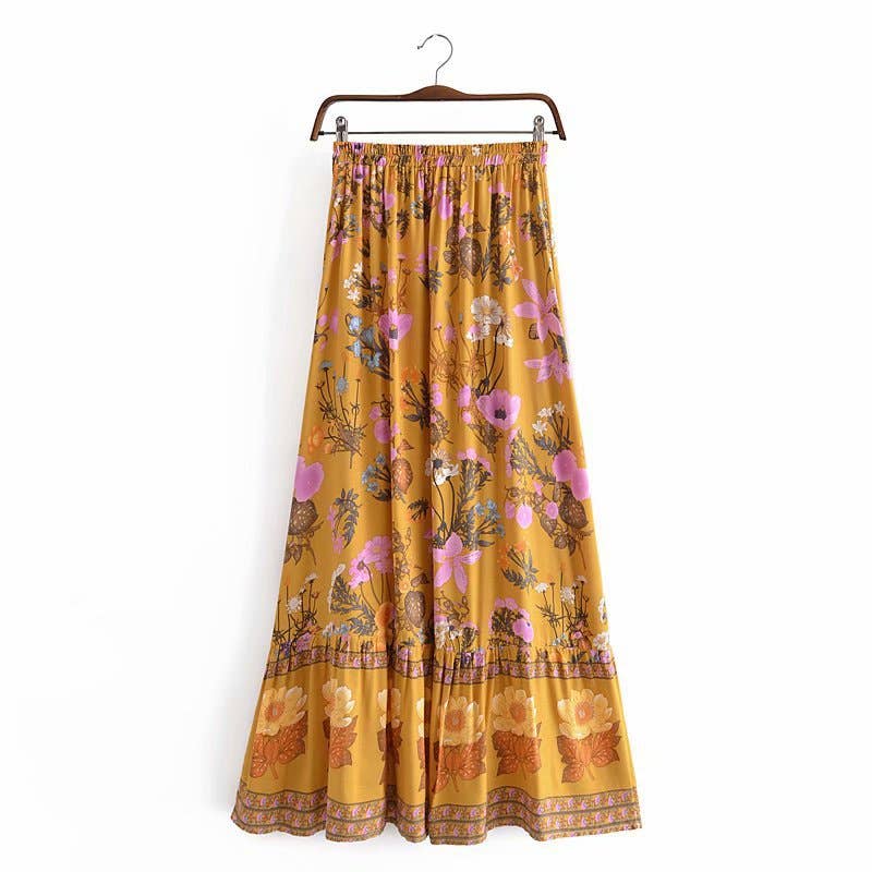 Bohemian resort-style cotton printed skirt