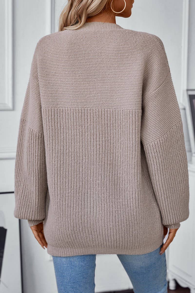 CWOCAL0840_LOOSE SOLID COLOR MID-LENGTH KNITTED CARDIGAN