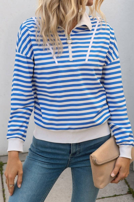 CWTBLL00752_STRIPED CASUAL POLO NECK ZIP-UP SWEATSHIRT