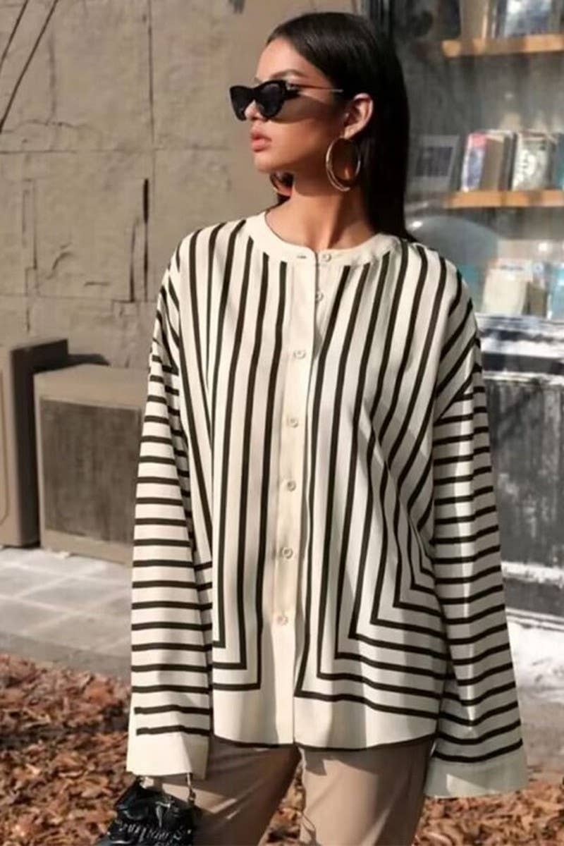 CWTBLL3843_STRIPED LOOSE FIT LONG SLEEVE BUTTON DOWN SHIRT