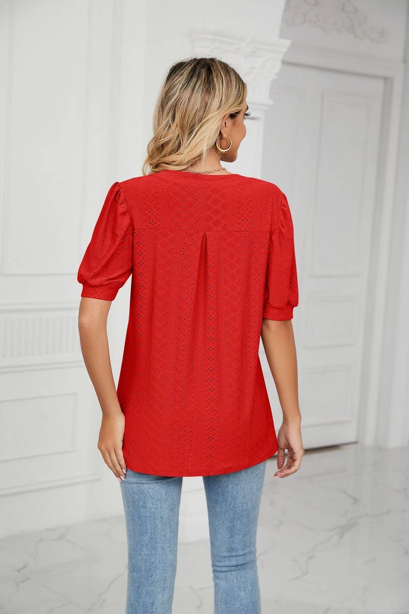 CWTSTS0358_V-Neck Short Sleeve Knit Top