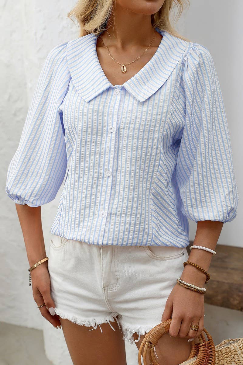 CWTBLS1812_SUMMER LADIES LAPEL SWEET BABYDOLL SHIRT