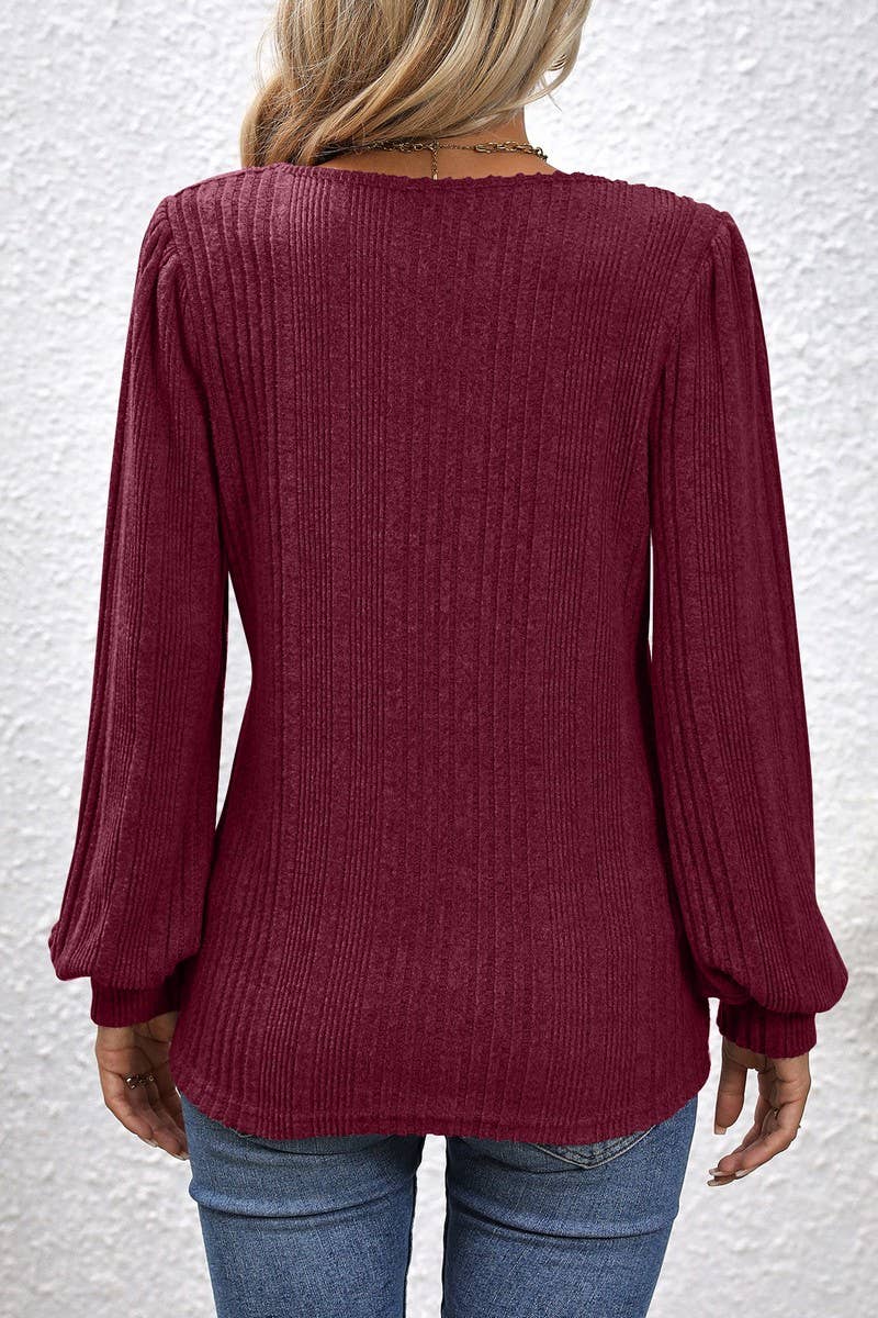 CWTBLL3198_SQUARE NECK BRUSHED LANTERN SLEEVE TOP