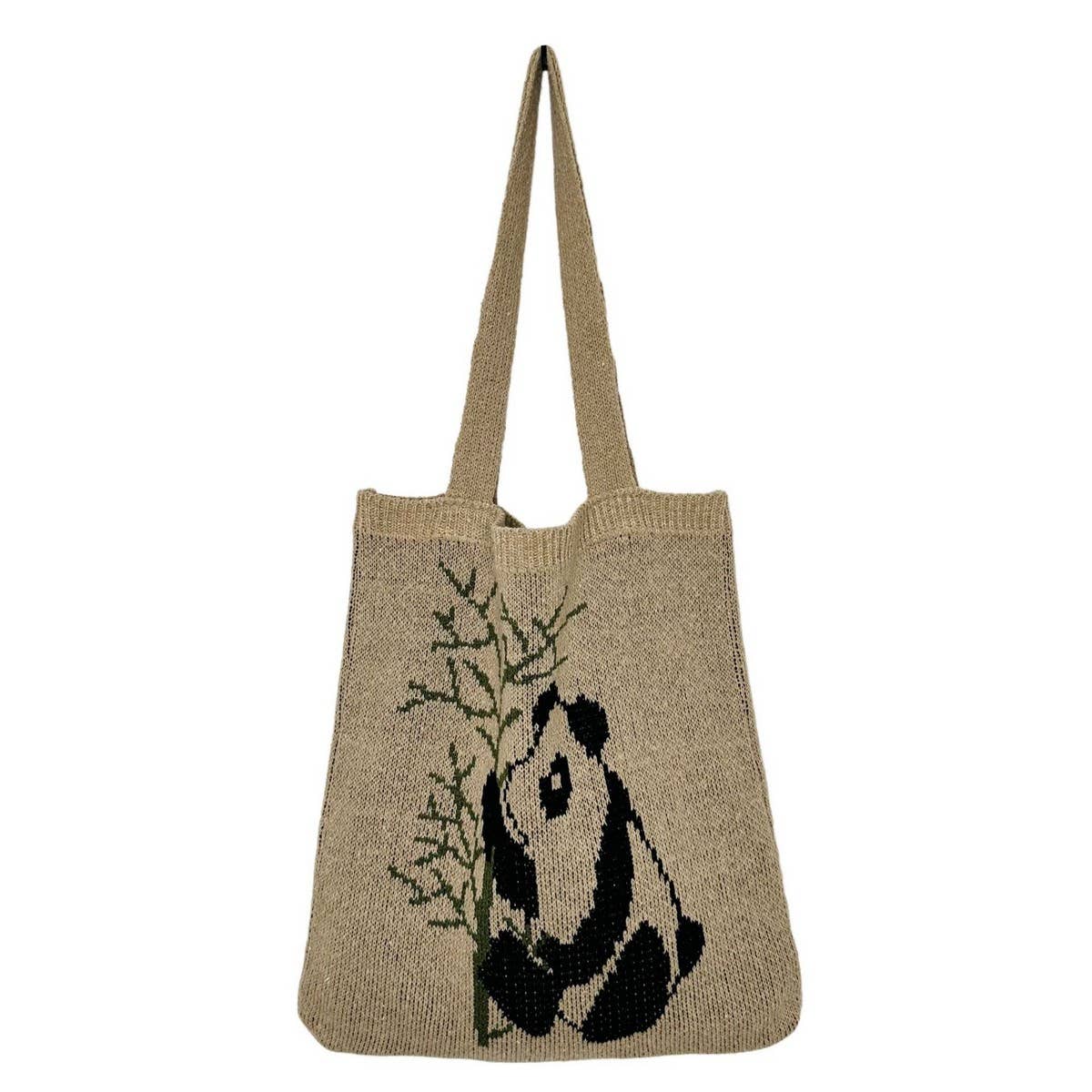 CWAB4581_PANDA PATTERN KNITTED HOLLOW WOVEN SHOULDER BAG