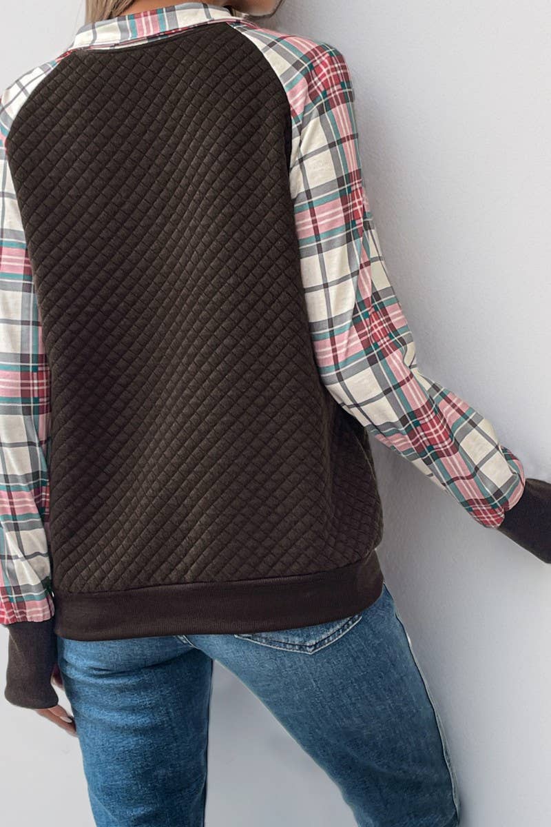 CWTBLL3715_RETRO PLAID STITCHING RETRO PULLOVER SWEATSHIRT