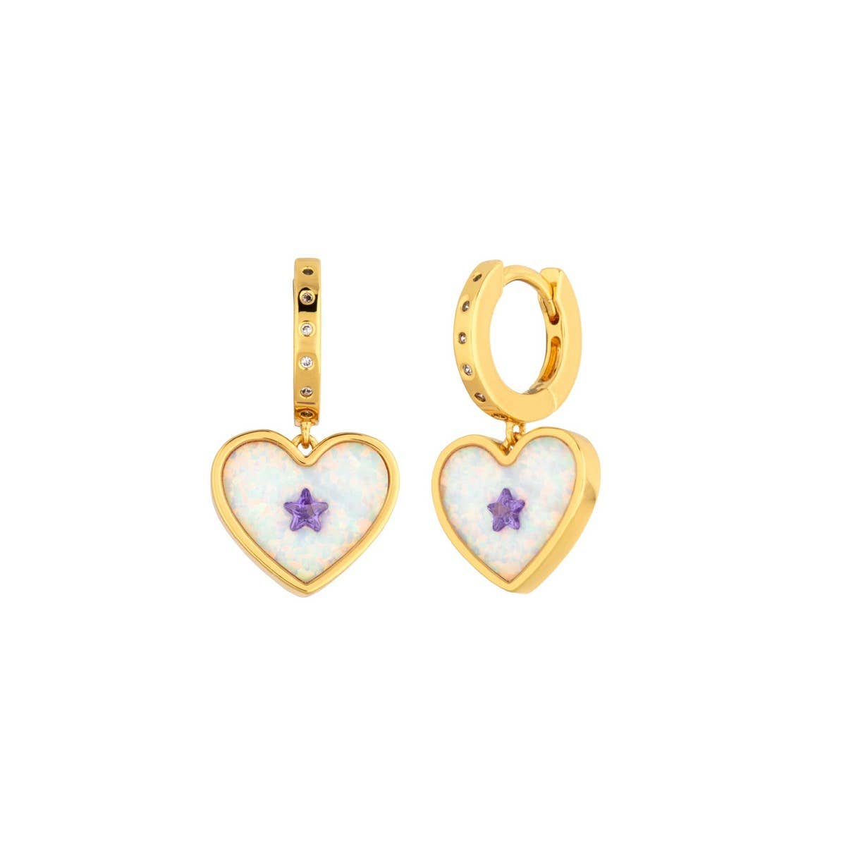 Dopamine Heart Opal Star Crystal Sweet Earrings