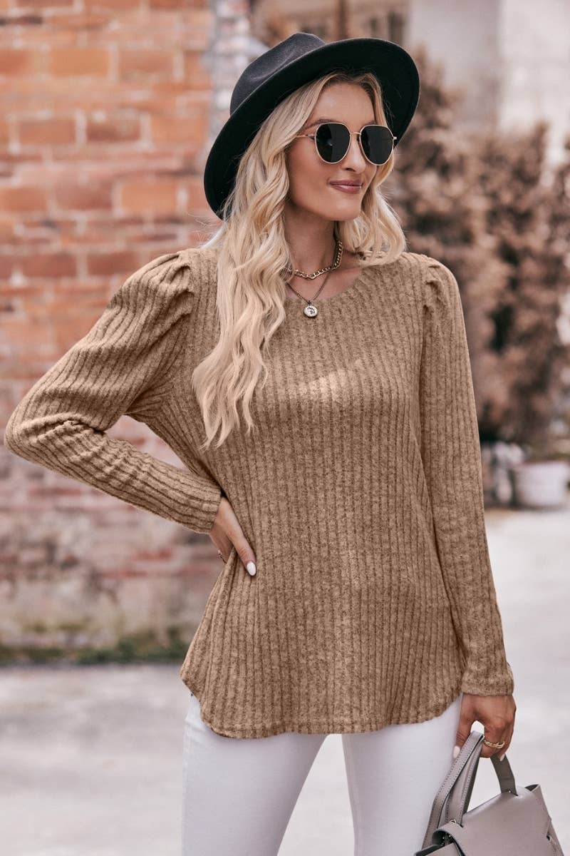 CWOSWL6465_ROUND NECK LONG SLEEVED TOP WITH TRIMMED FUR