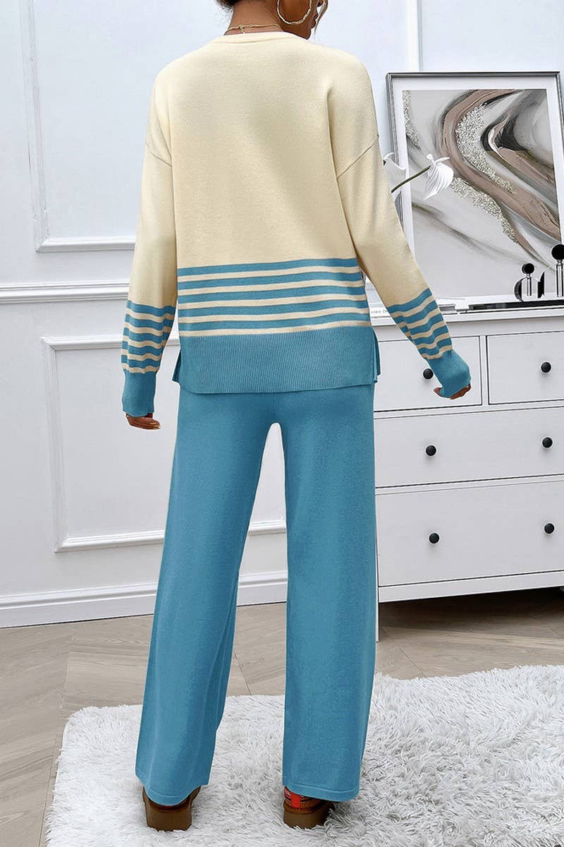 CWSS1057_AUTUMN CASUAL LOOSE CONTRAST COLOR SWEATER SUIT