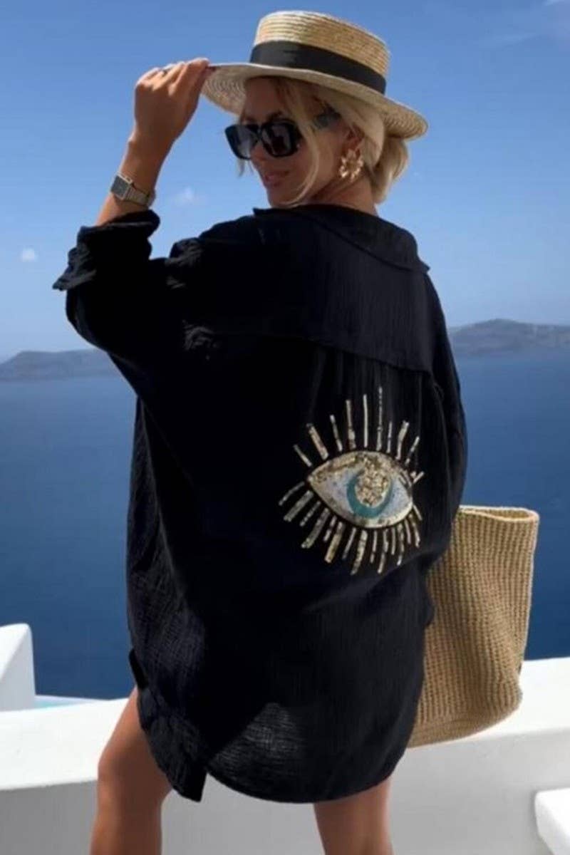 CWTBLL4111_V-NECK BEACH CARDIGAN SEQUINED LOOSE SHIRT