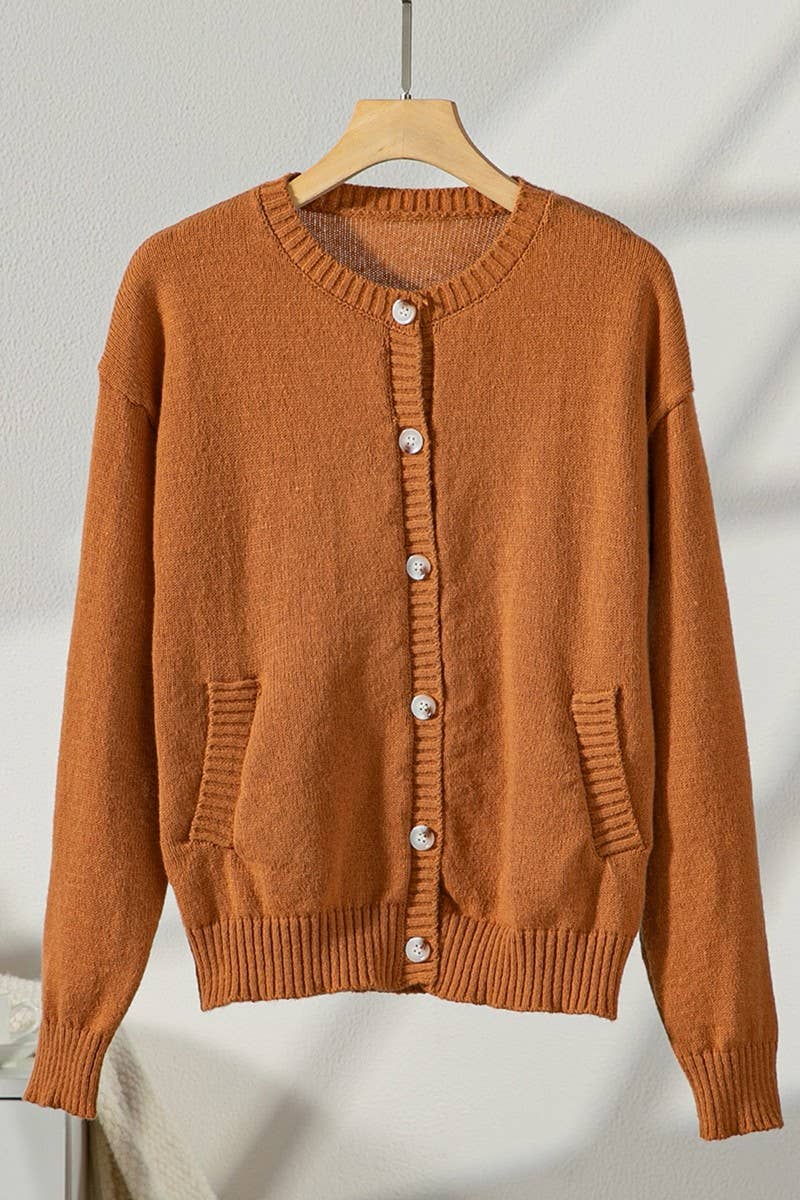 CWOCAL00564_SOLID COLOR SINGLE-BREASTED KNITTED CARDIGAN TOP