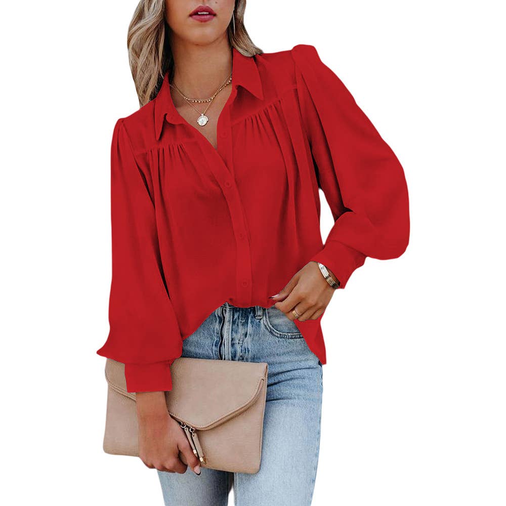 CASUAL SOLID COLOR THIN PULLOVER BLOUSE WOMAN
