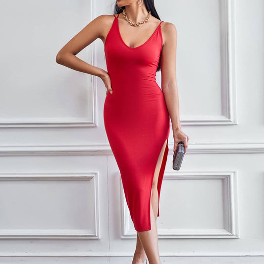 Backless design body-hugging halter dress