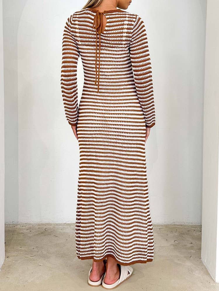 CASUAL COLOR CONTRAST STRIPED SWEATER DRESS