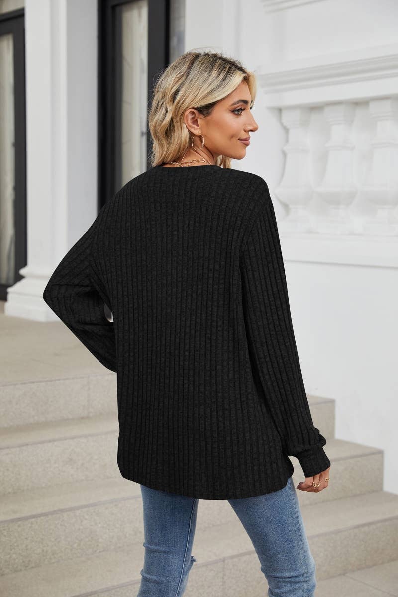 CWOSWL6561_V-NECK BUTTON-UP LONG-SLEEVED SWEATER