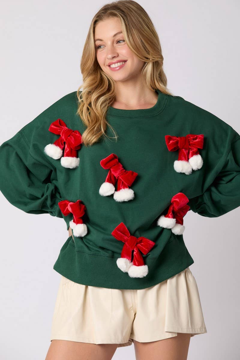CWTBLL01275_CHRISTMAS BOW DECOR PULLOVER SWEATSHIRT
