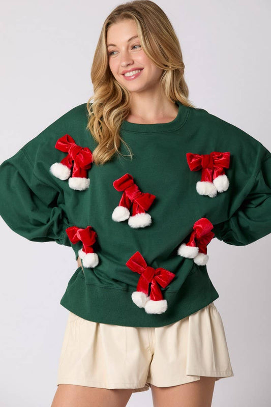 CWTBLL01275_CHRISTMAS BOW DECOR PULLOVER SWEATSHIRT