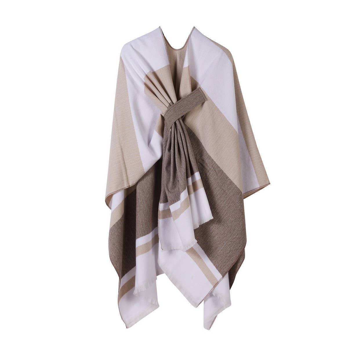 COLORBLOCKED AND BARRED CAPE WITH OUTER CAPE