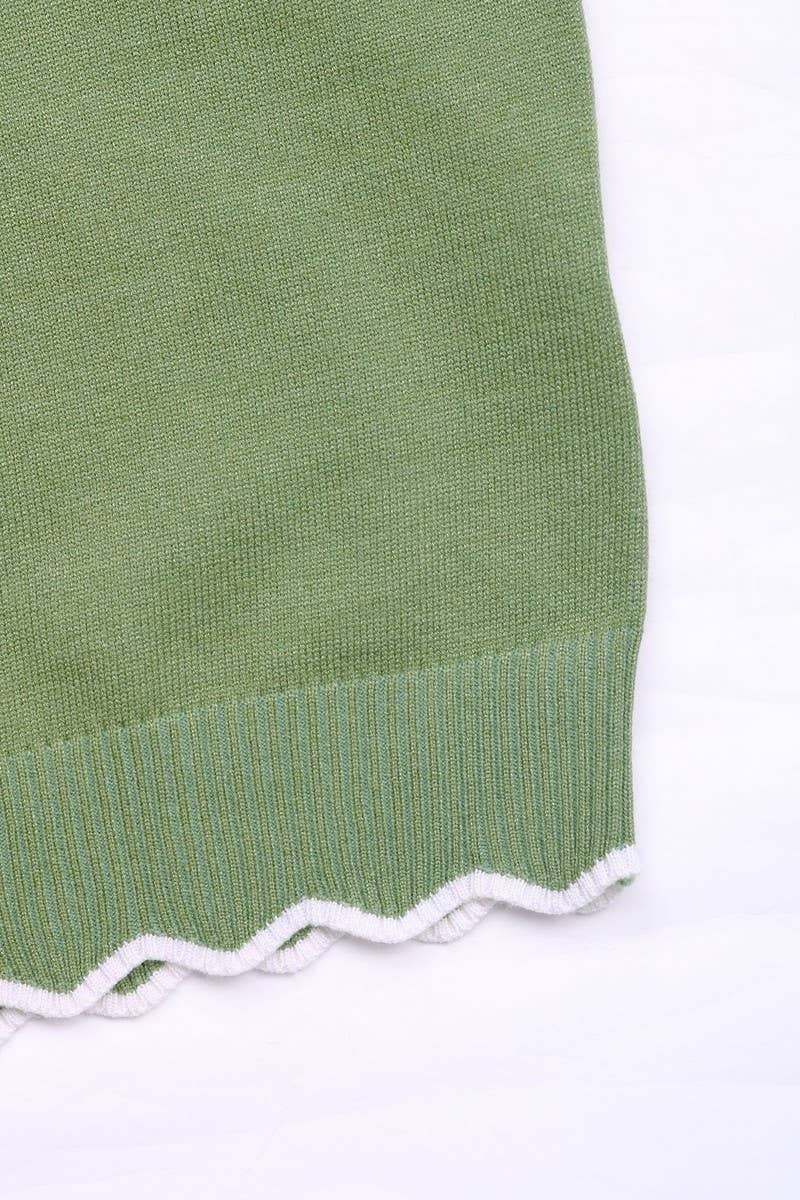 CWOSWL6844_ZIPPERED CONTRASTING CREW NECK CASUAL SWEATER