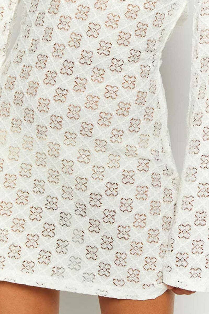 CWDSD8509_SEXY V NECK LACE UP BACKLESS LONG SLEEVE DRESS