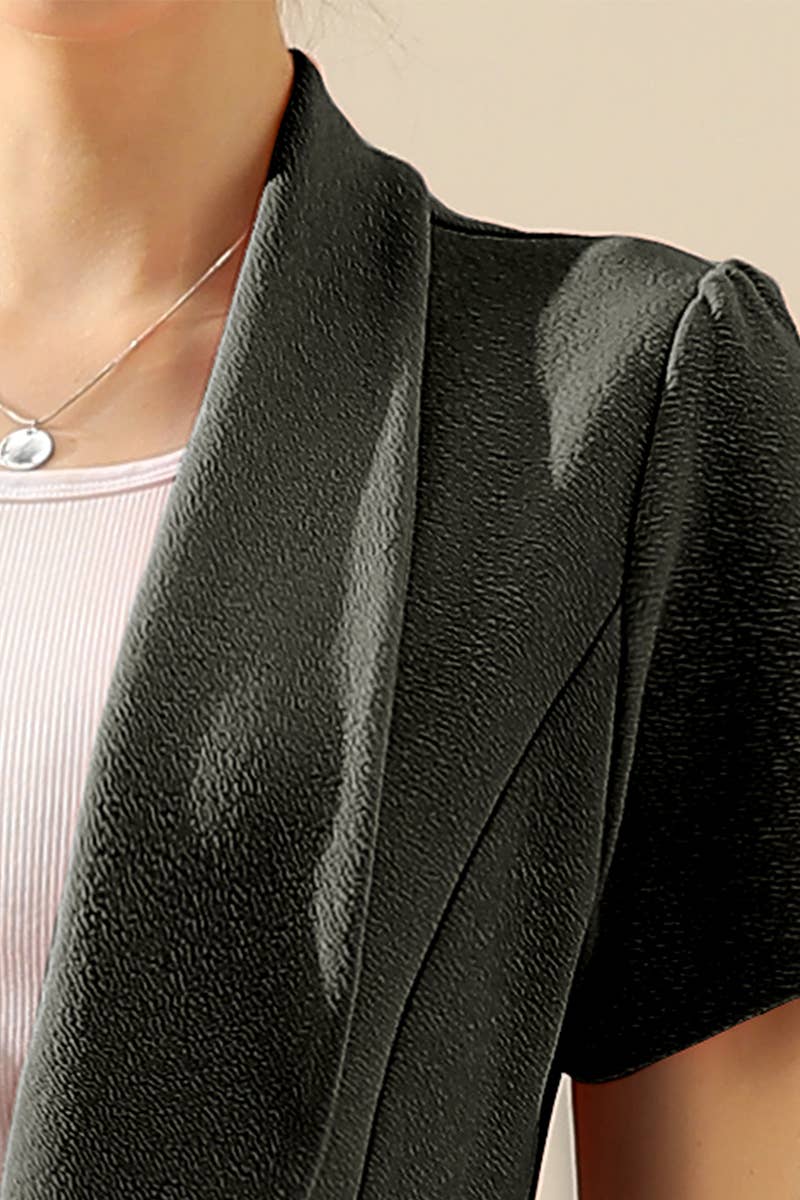 CWOBL095-P_Short Sleeve Open Front Draped Ruffles Blouses