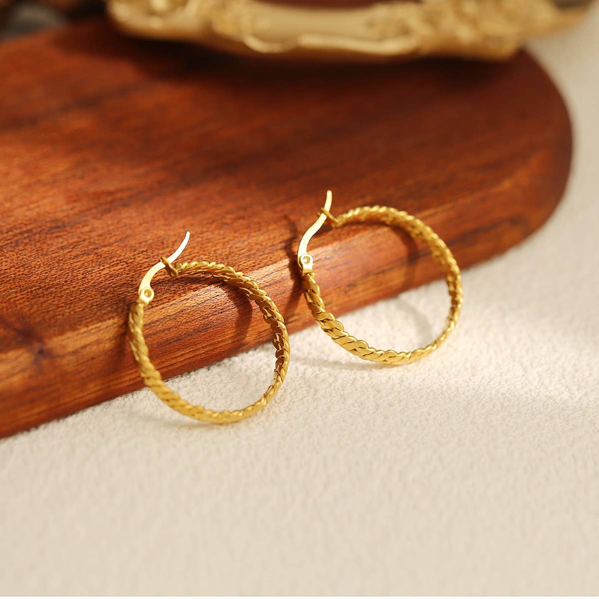 CIRCLE STAINLESS STEEL TWISTED DIAMOND EARRINGS