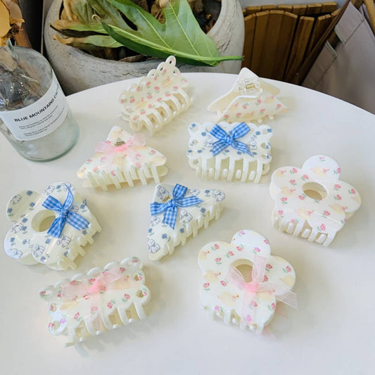 CWAHA1536_FLORAL BOW FLOWER TRIANGLE HAIR CLAW CLIP
