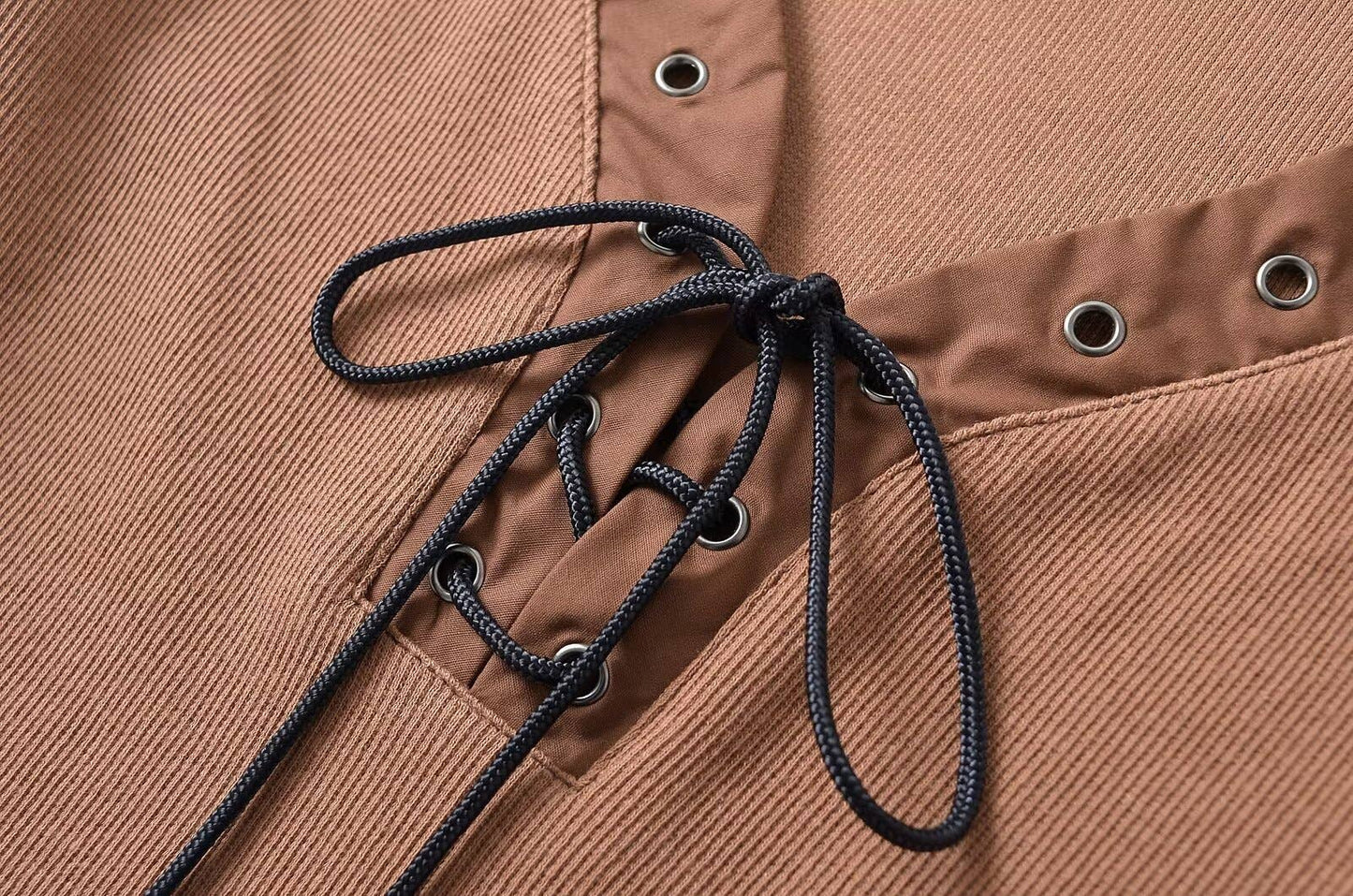 Elastic long-sleeved V-neck lace-up slim T-shirt