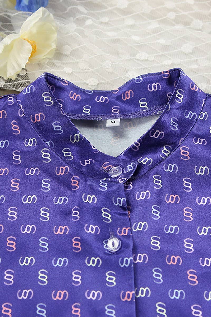 CWSPJ0329_SATIN PRINTED SHIRT PAJAMAS TWO-PIECE SET