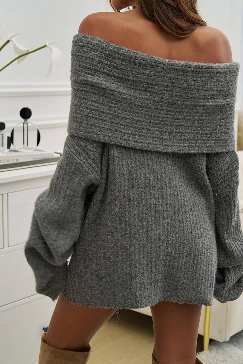 CWOSWL3013_ONE-SHOULDER SOLID COLOR LOOSE KNITTED SWEATER