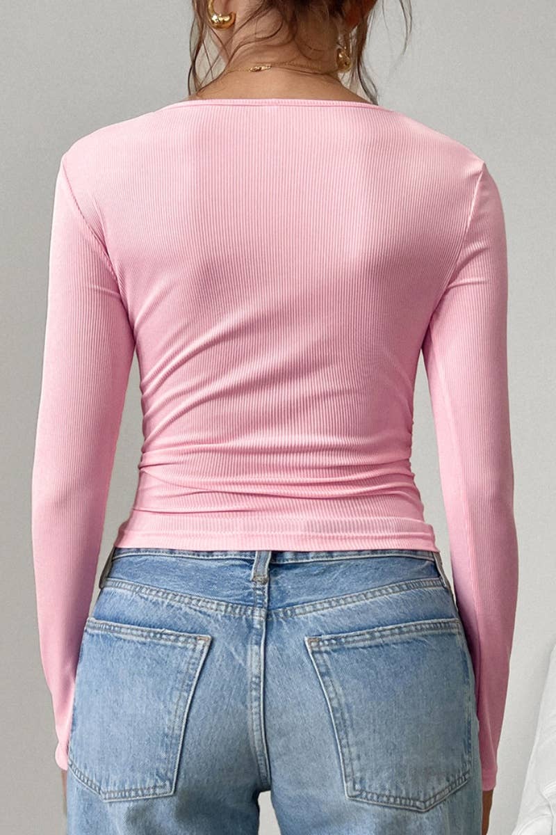 CWTBLL2263_FALL LACE U-NECK LONG-SLEEVED SLIM-FIT TOP