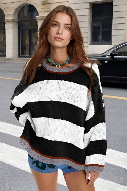 CWOSWL6945_OVERSIZED COLORBLOCK STRIPED SWEATER