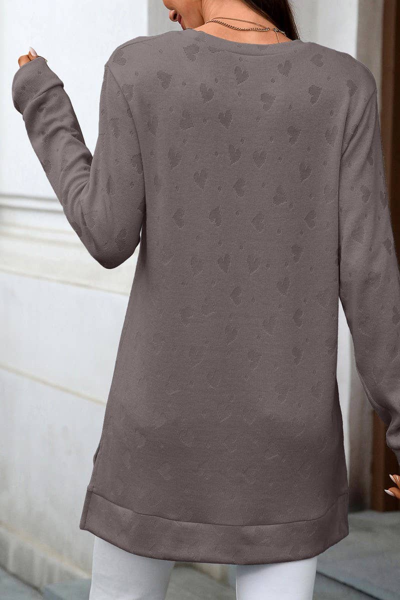 CWTBLL01288_ROUND NECK LONG SLEEVE SLIT SOLID COLOR TOP