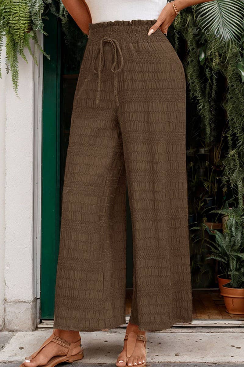 CWBLP0797_SOLID COLOR TEXTURED WIDE-LEG CASUAL PANTS