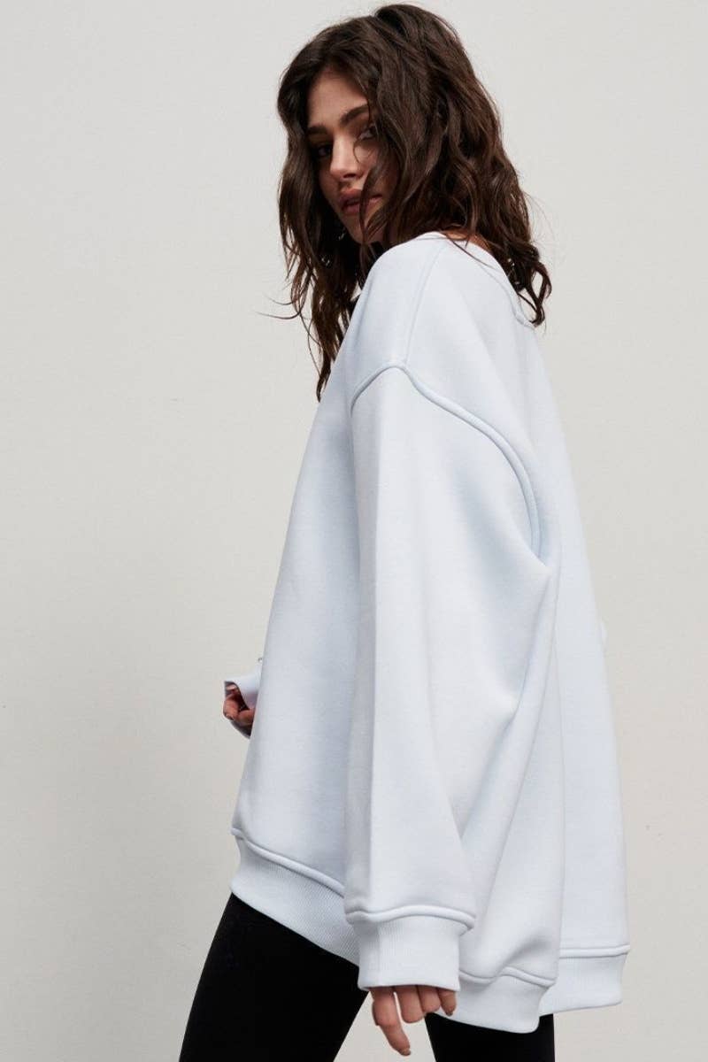 CWTBLL1668_SOLID COLOR LOOSE CREW NECK LONG SLEEVE HOODIE