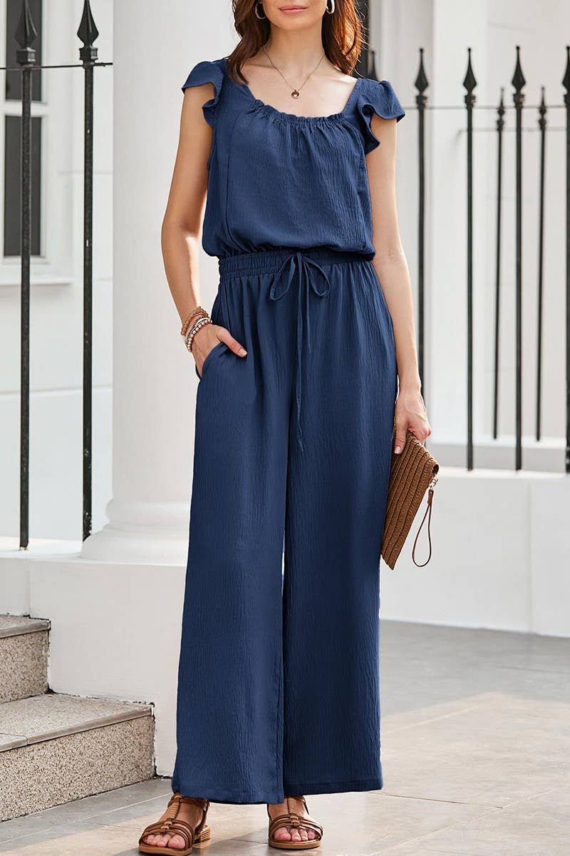 CWSJS1484_SUMMER PLEATED SQUARE NECK RUFFLE SLEEVE BODYSUIT