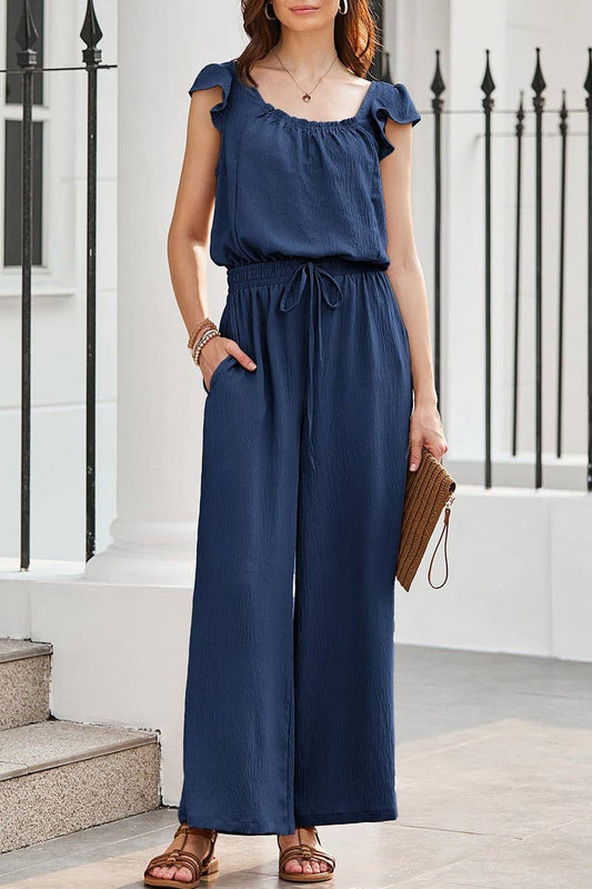 CWSJS1484_SUMMER PLEATED SQUARE NECK RUFFLE SLEEVE BODYSUIT