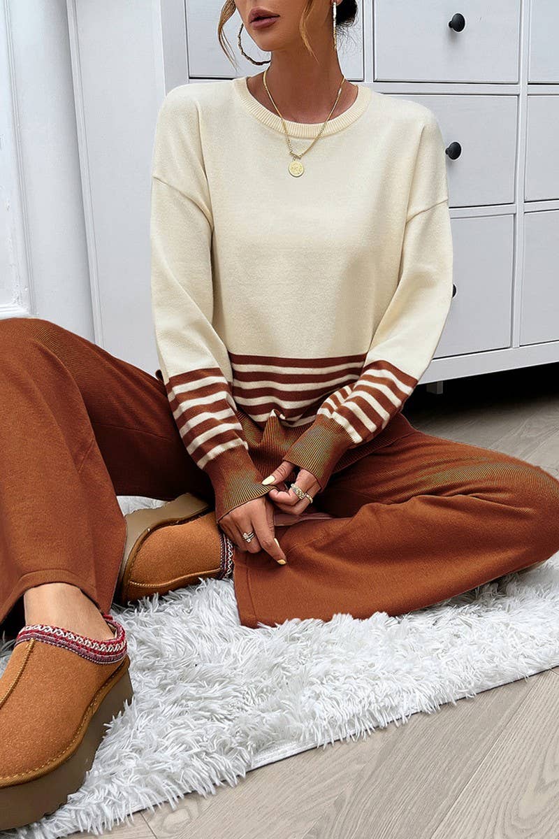 CWSS1057_AUTUMN CASUAL LOOSE CONTRAST COLOR SWEATER SUIT