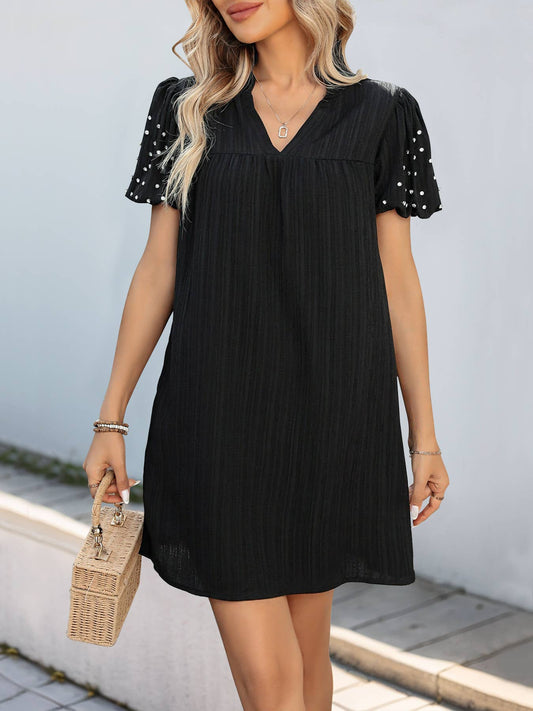 Beaded lantern sleeve fashion simple dress