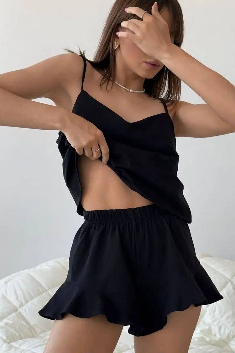 CWSPJ0372_SOLID COLOR SUSPENDER SHORTS PAJAMA SET