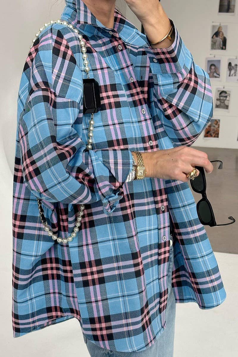 CWTBLL00630_RETRO LOOSE CASUAL LONG-SLEEVED PLAID JACKET