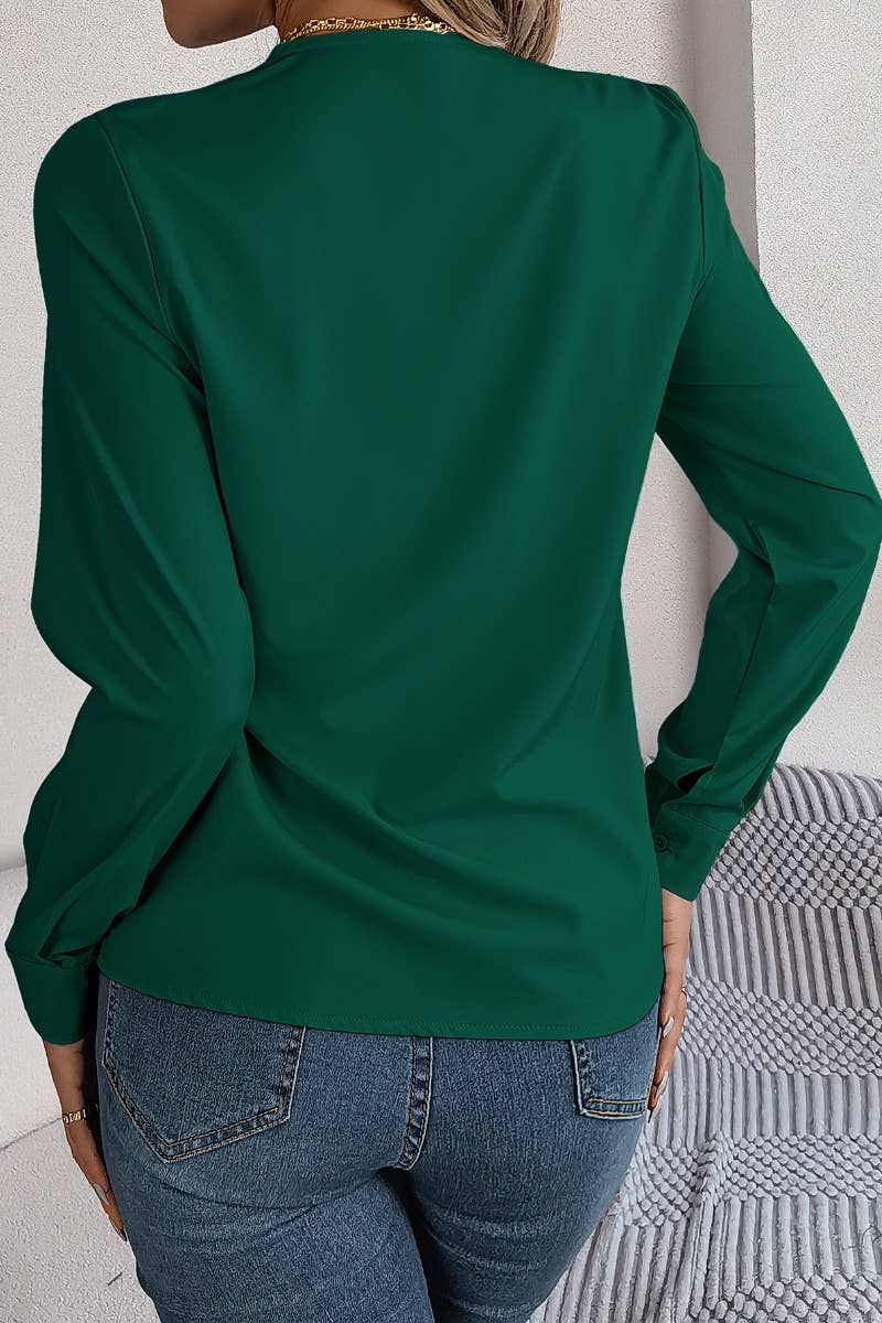 CWTBLL2646_AUTUMN SOLID COLOR V-NECK LONG SLEEVE SHIRT TOP