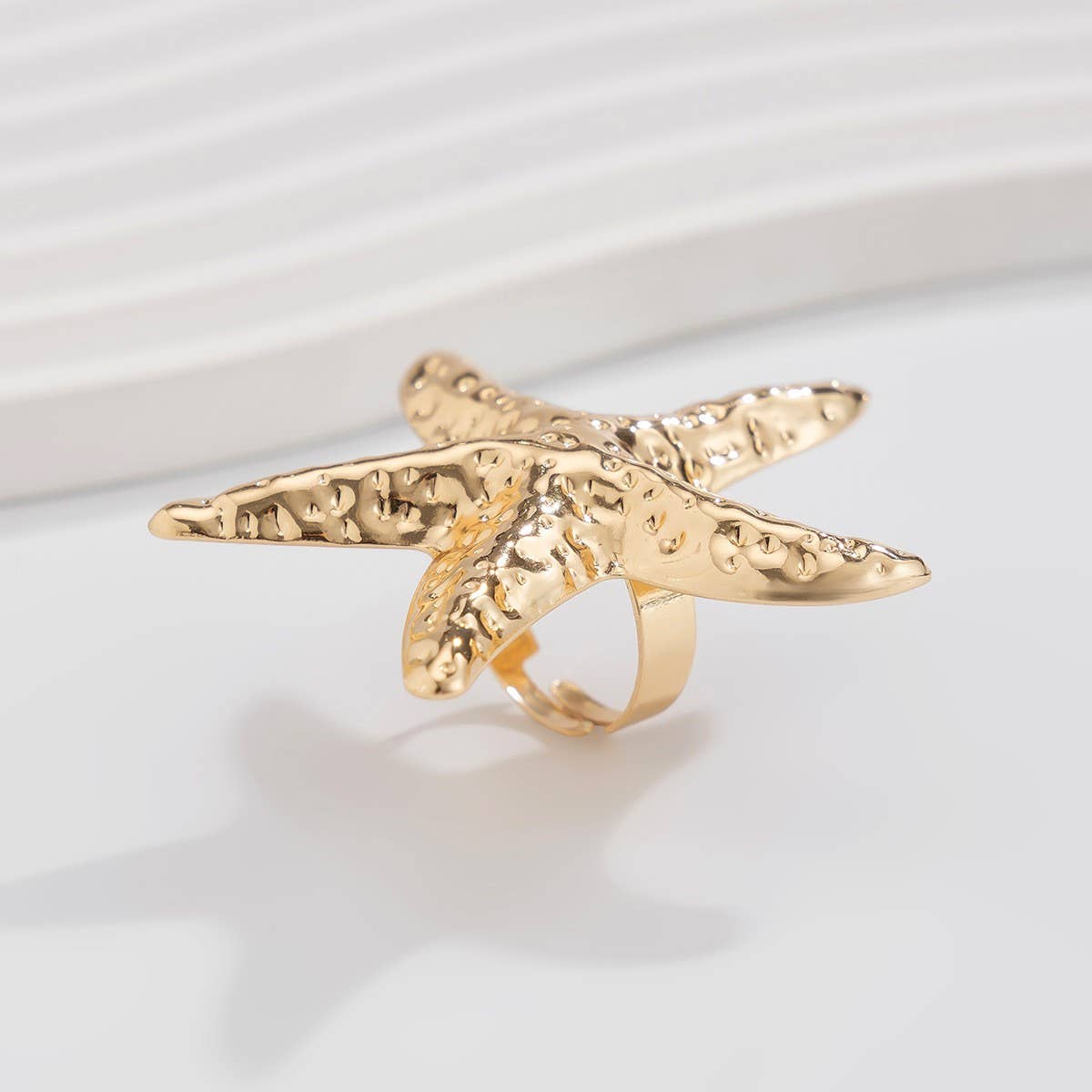 NEW BEACH IMITATION PEARL ADJUSTABLE ALLOY RING