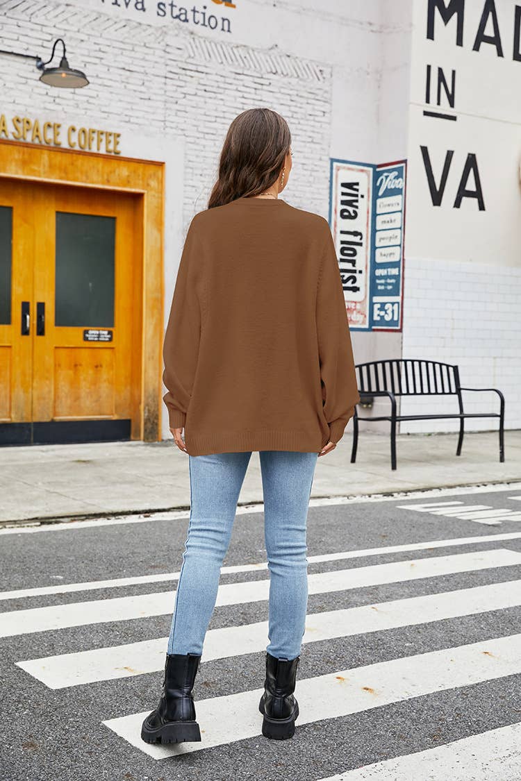 CREW-NECK LONG-SLEEVED DESIGN KNIT SWEATER