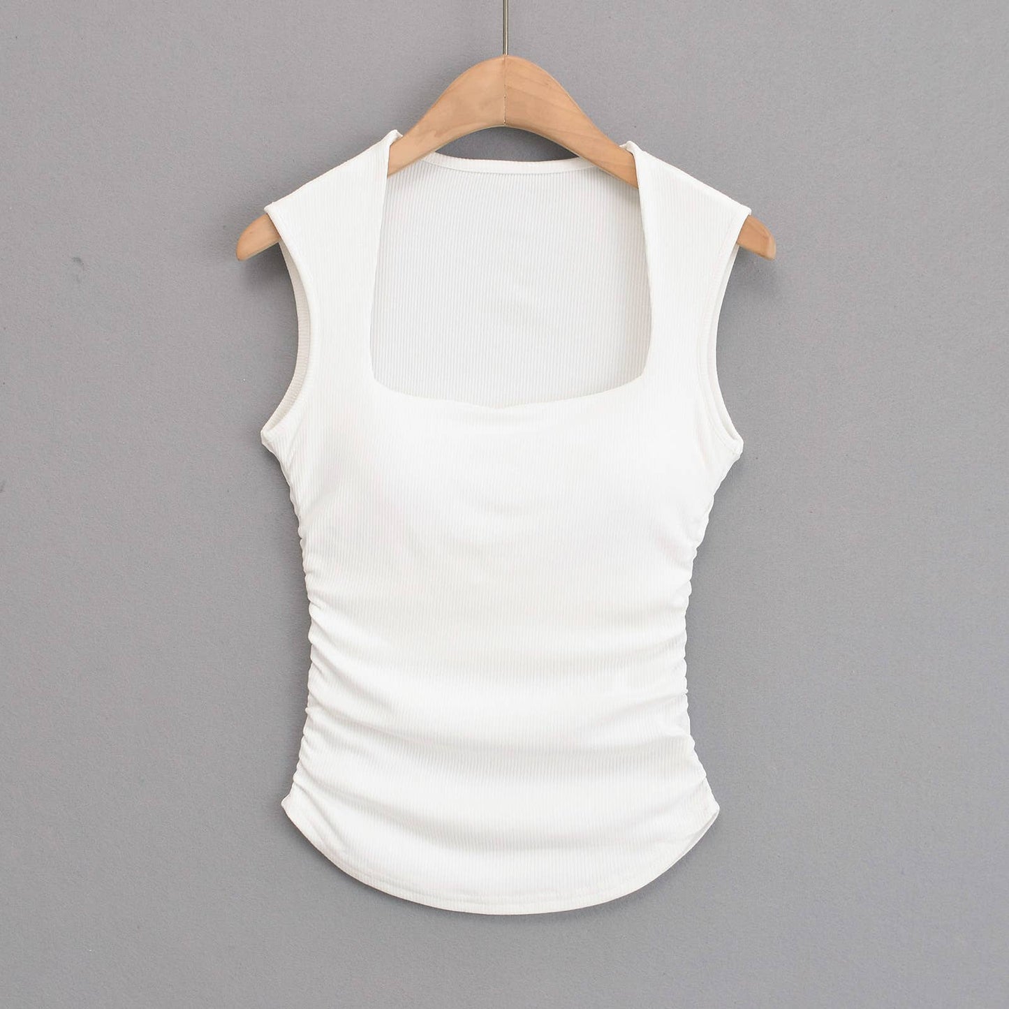 DOUBLE SQUARE NECK TIGHT PLEATED TOP