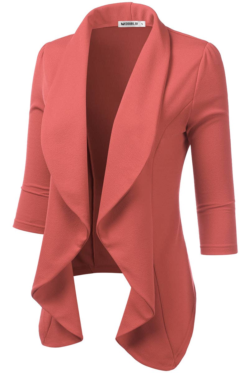 CWOBL089_Casual Work 3/4 Sleeve Open Front Blazer